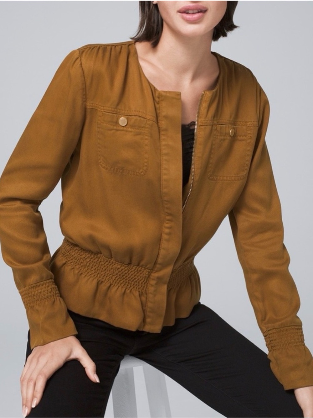 White House Black Market Mustard Utility Bomber Jacket